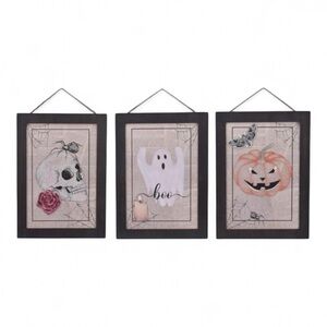 Halloween Newspaper Print Wood Framed Decorations Pumpkin, Skull and Ghost